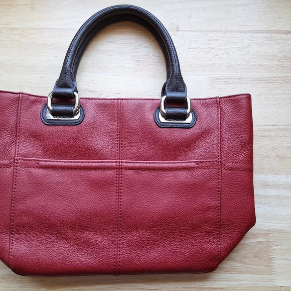 Tignanello "Perfect Pockets" Mini Tote Handbag With Feet Red and Brown - Picture 2 of 12